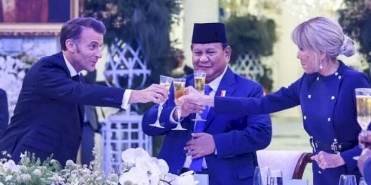 Presiden Prancis Emmanuel Macron dan Presiden RI Prabowo Subianto pada jamuan makan malam, Rabu, 28 Mei 2025/ANTARA