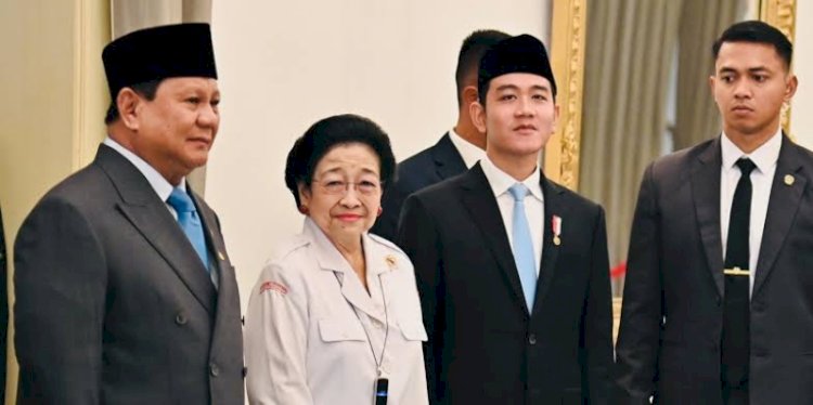 Kebersamaan Presiden Prabowo Subianto, Wakil Presiden Gibran Rakabuming Raka, dan Presiden ke-5 RI sekaligus Ketua Umum PDIP Megawati Soekarnoputri dalam acara peringatan Hari Lahir Pancasila/Istimewa