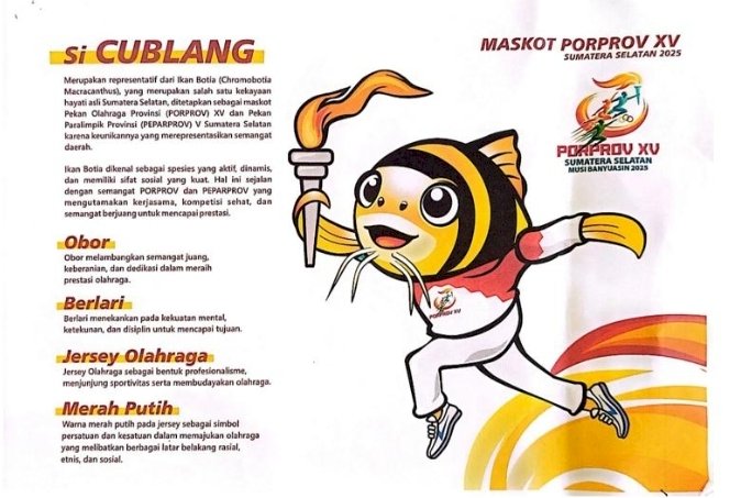 Si Cublang Jadi Maskot dan Logo Resmi Porprov XV Sumsel 2025/ist
